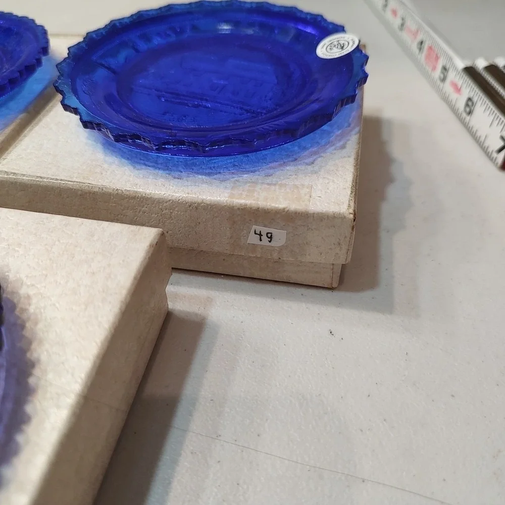 Fairpoint Glass Cobalt Blue Souvenir Plates Nantucket NH Set of 3 1981 Scalloped